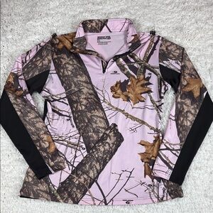 Mossy Oak Pink & Brown Camo 1/4 Zip Performance Top Pullover Women’s Medium